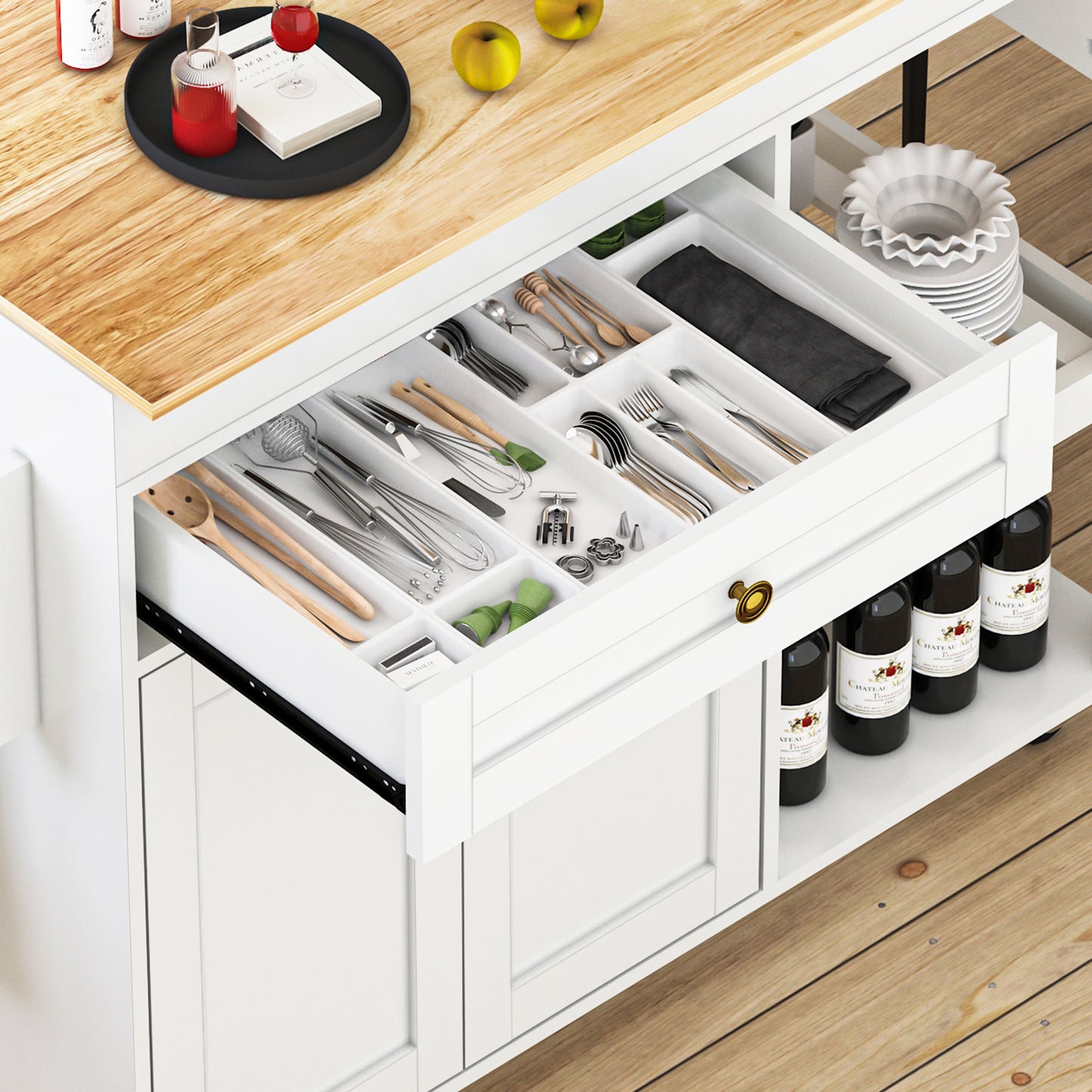 81.5" Kitchen Island with Extendable Dining Table on Wheels for Dining Room