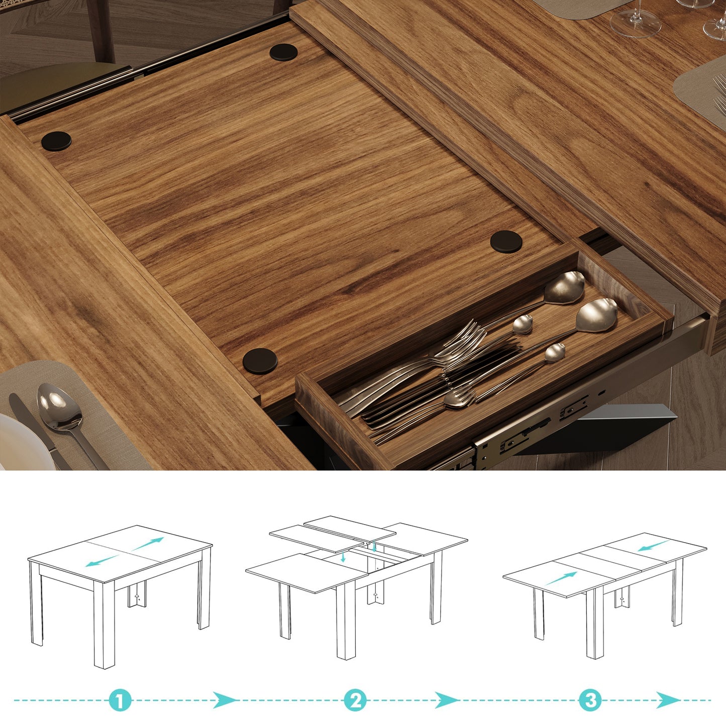 59"-78.7" Extendable Dining Table for 6 8 People(No Chair Included)