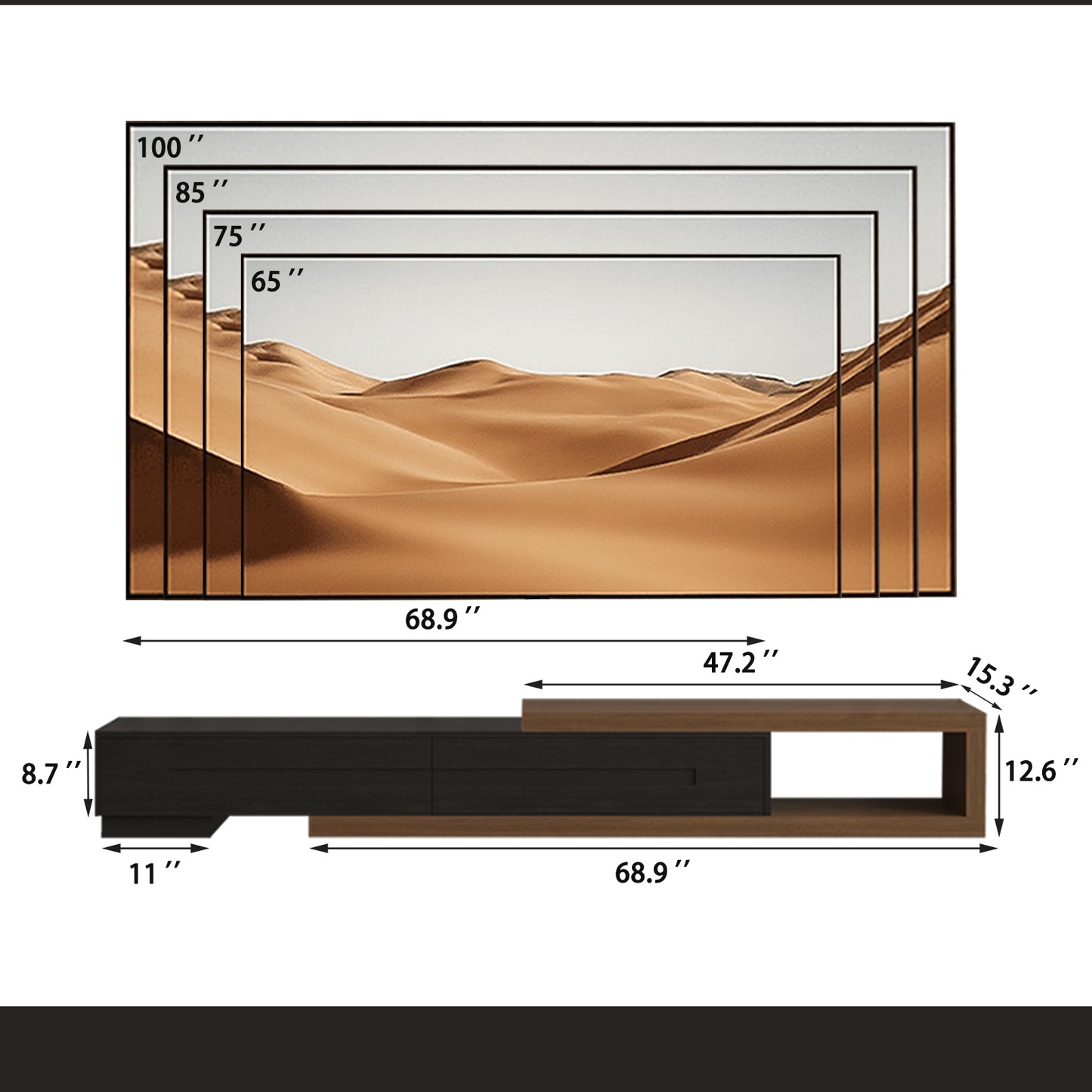 80.6’’-115.2’’ Extendable TV Stand for Up to 120 Inch TV