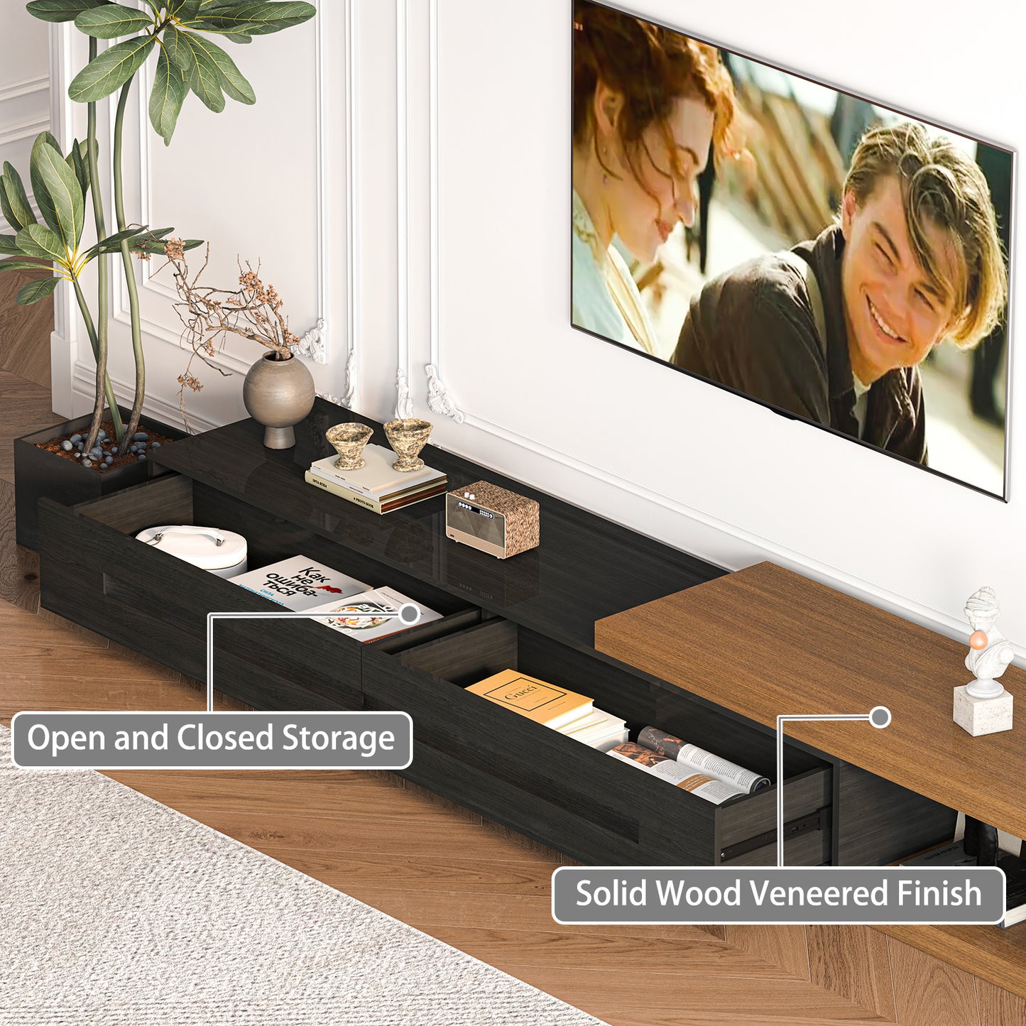 80.6’’-115.2’’ Extendable TV Stand for Up to 120 Inch TV