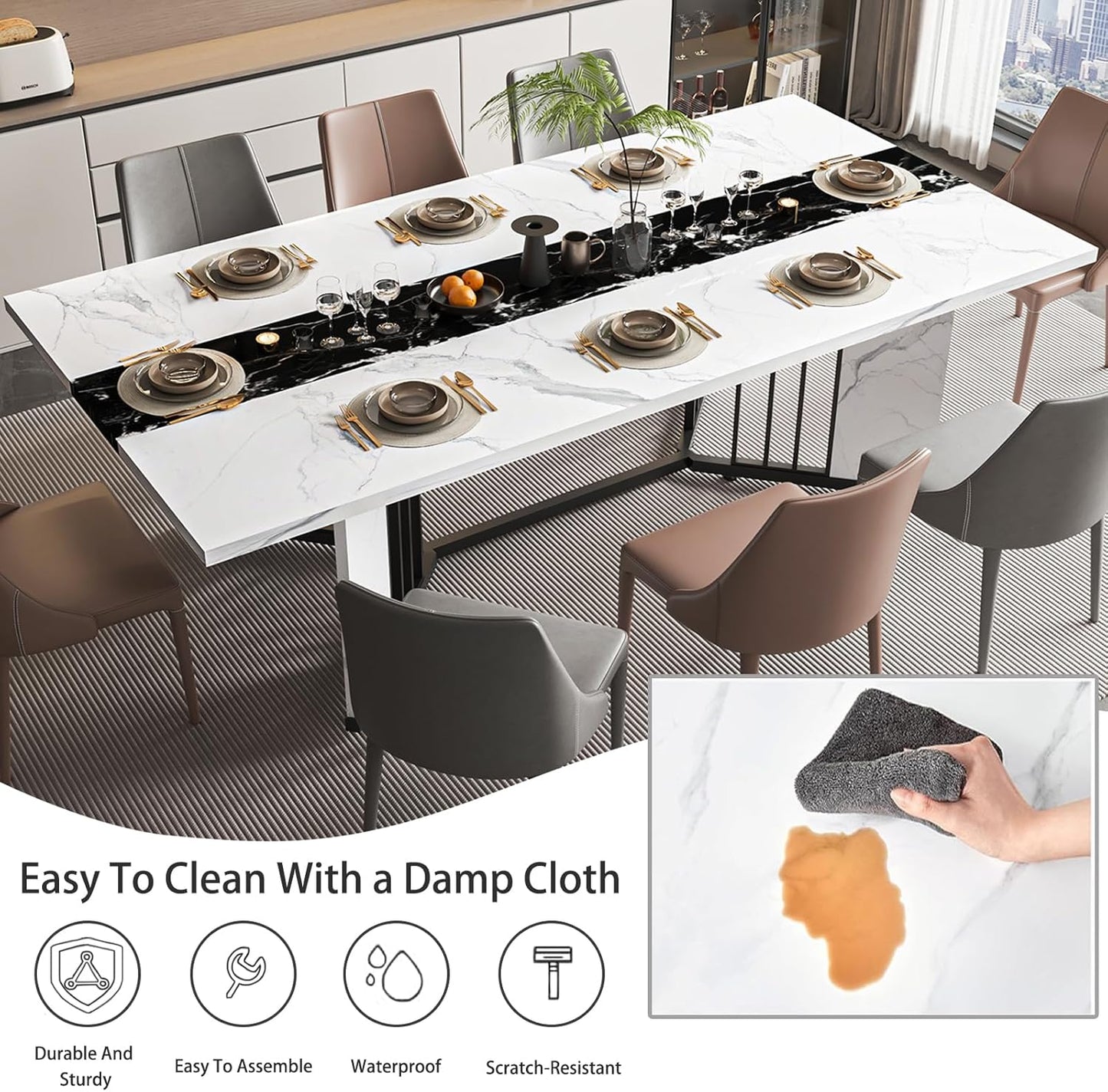 71" Faux Marble Dining Table for 6 8 10 People for Kitchen Dining Room(No Chair Included)