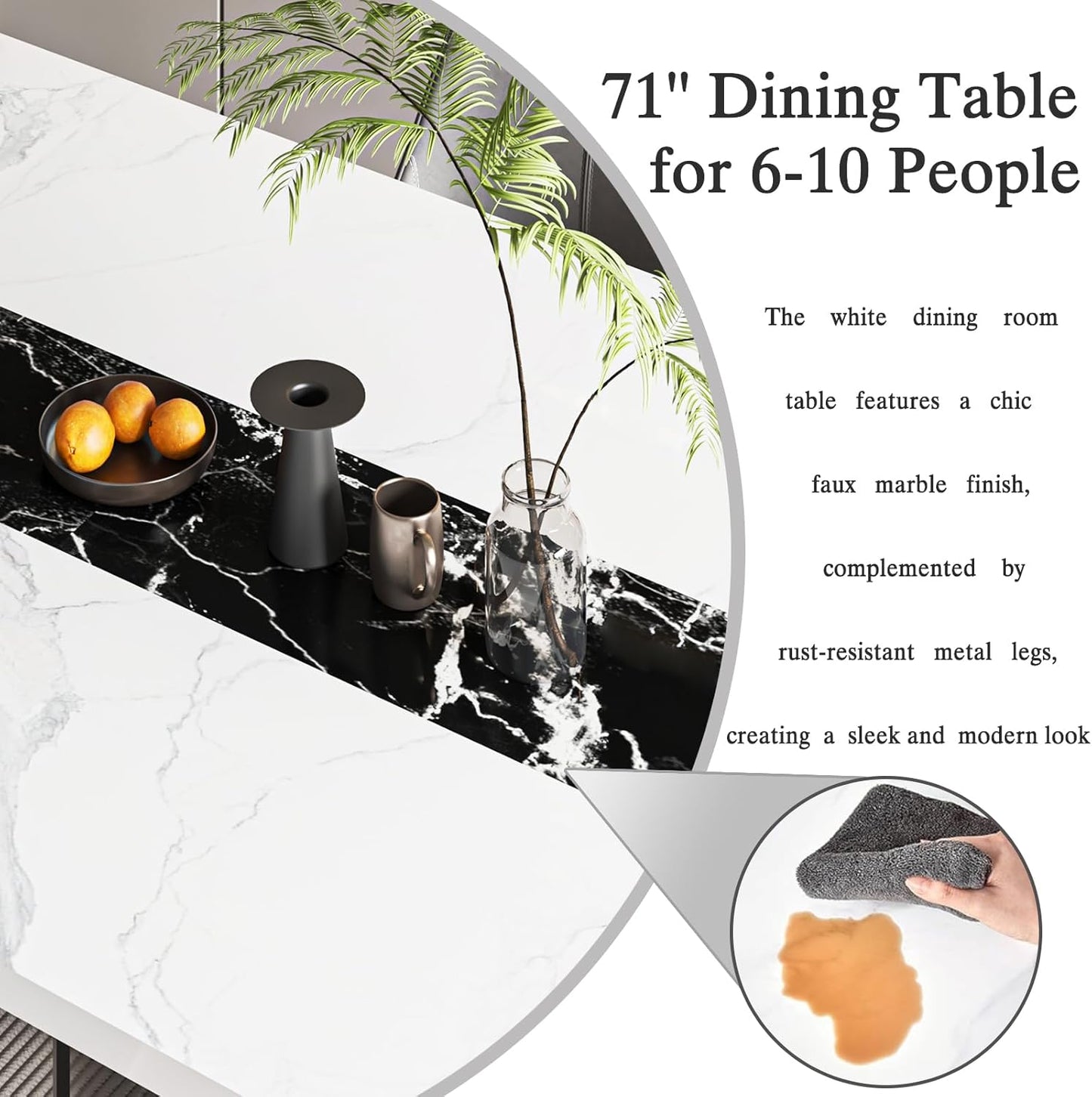 71" Faux Marble Dining Table for 6 8 10 People for Kitchen Dining Room(No Chair Included)