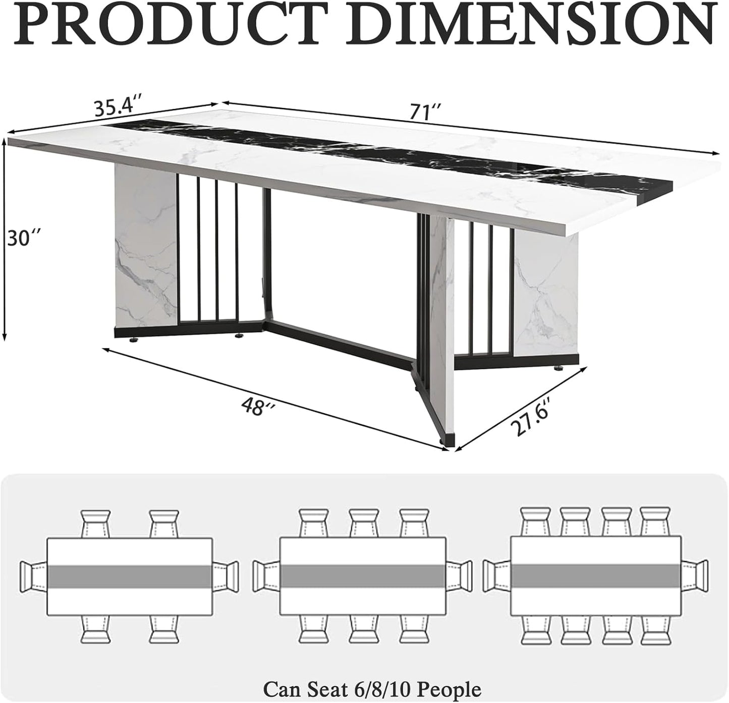71" Faux Marble Dining Table for 6 8 10 People for Kitchen Dining Room(No Chair Included)