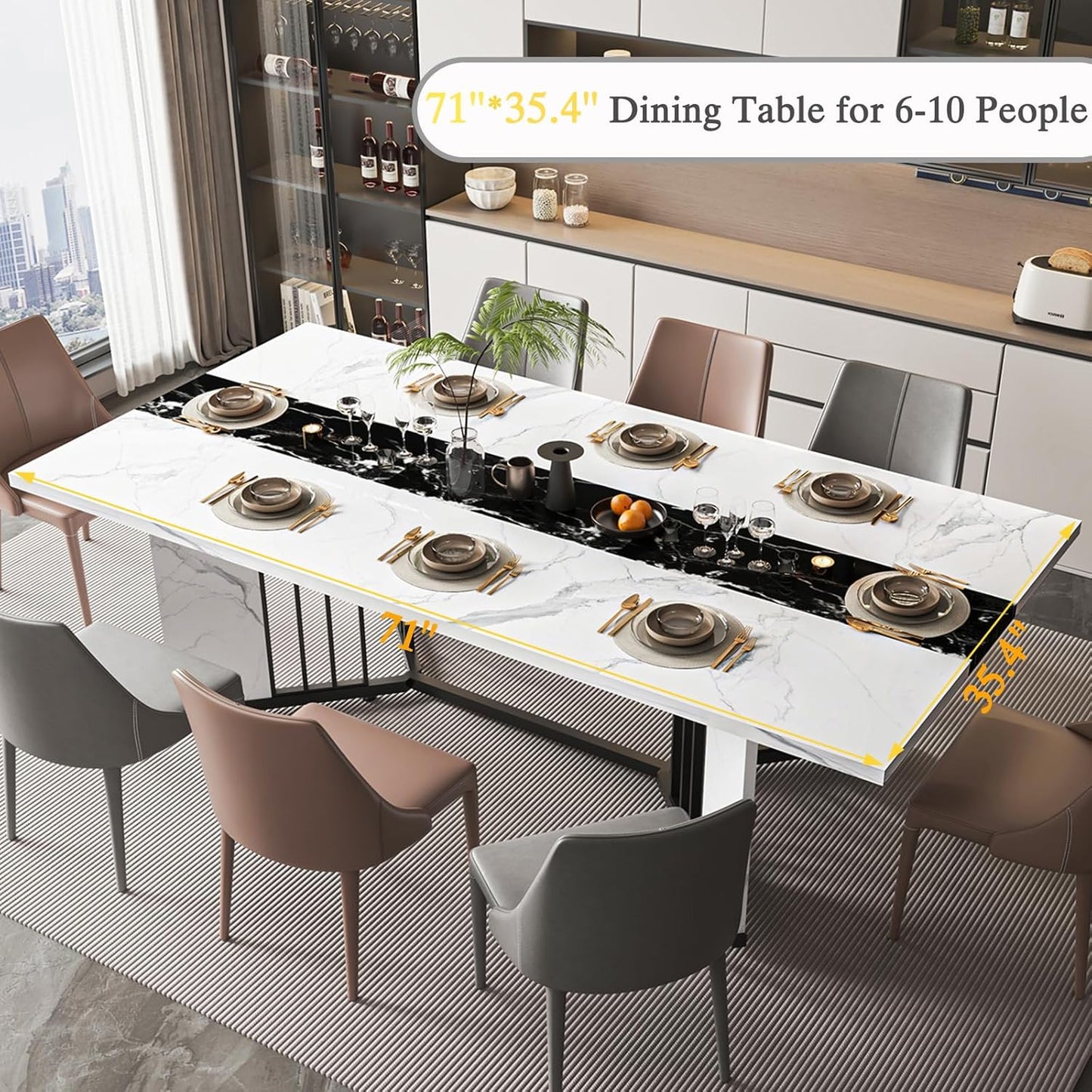 71" Faux Marble Dining Table for 6 8 10 People for Kitchen Dining Room(No Chair Included)