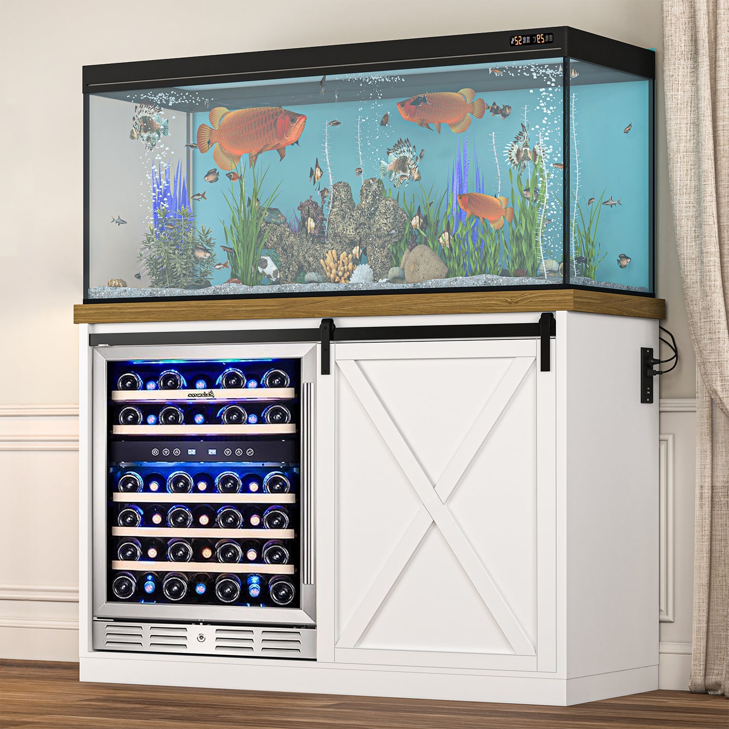 49’’ Coffee Bar Cabinet with Fridge Space, Wine Rack and Power Outlet