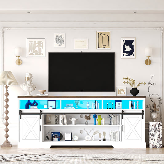 80.7“ Farmhouse TV Stand for 80/85/90 Inch TVs with LED Lights