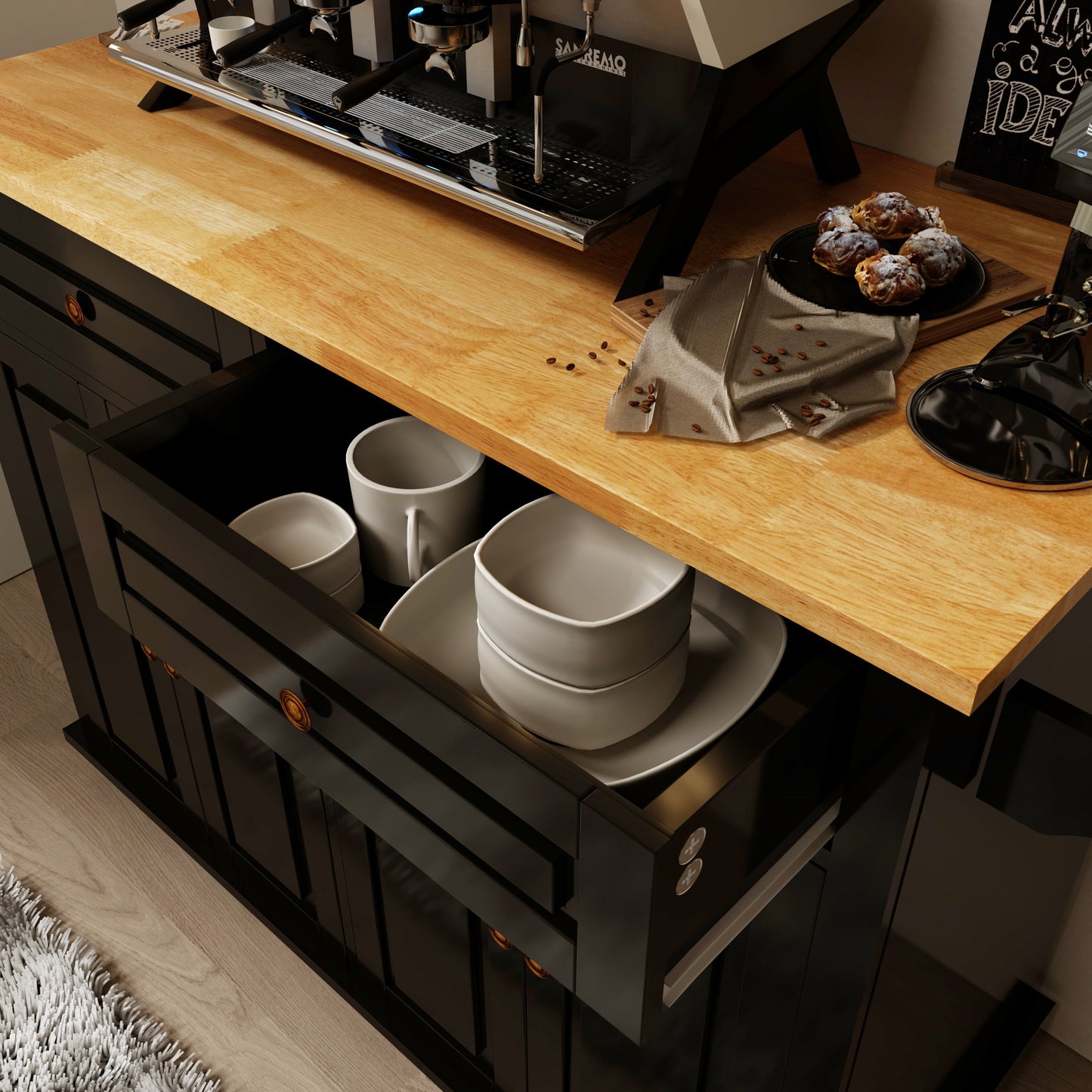 Rolling Kitchen Island with Sliding Drop Leaf and Stoage Drawers