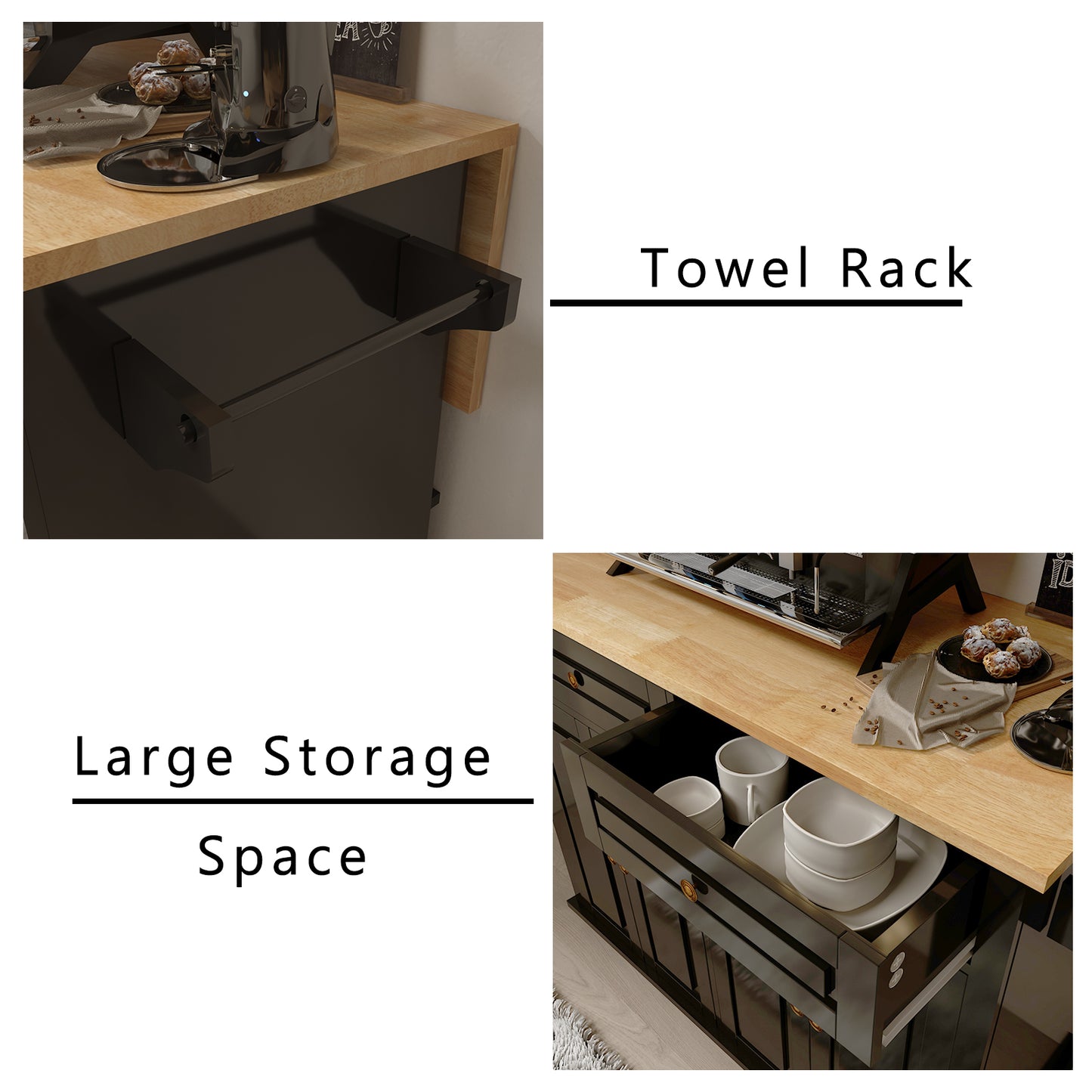 Rolling Kitchen Island with Sliding Drop Leaf and Stoage Drawers