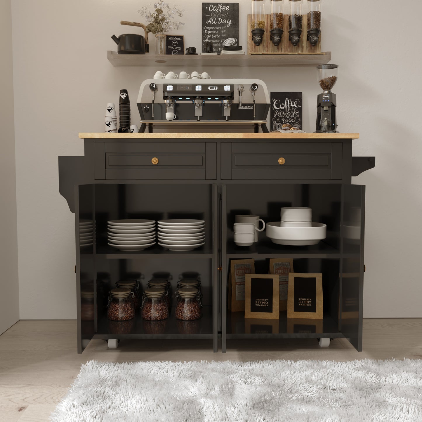 Rolling Kitchen Island with Sliding Drop Leaf and Stoage Drawers