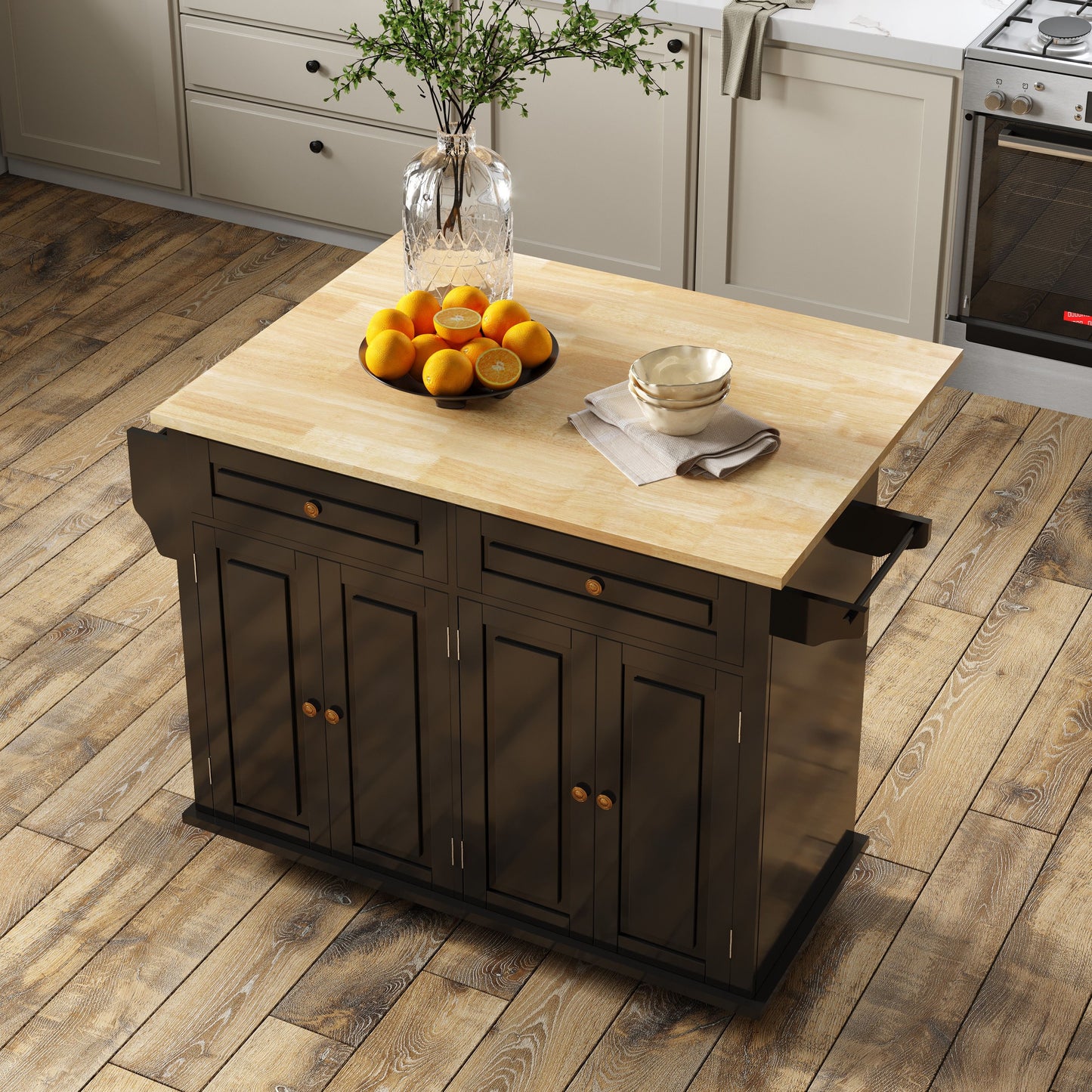 Rolling Kitchen Island with Sliding Drop Leaf and Stoage Drawers